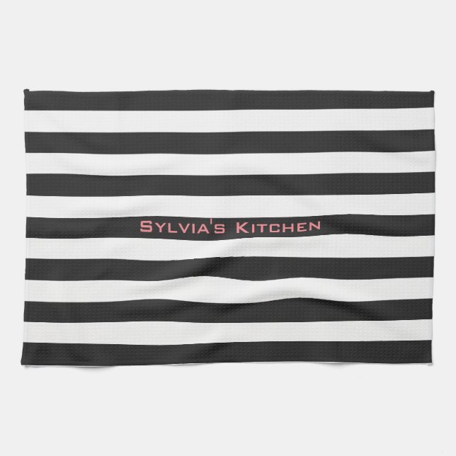 STRIPES adjustable Black with Name Tea Towel (Horizontal)