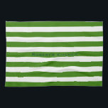 STRIPES adjustable Green with Name Tea Towel<br><div class="desc">Horizontal stripes against white. White lines can be recolored - feel free to play with the background colour to create new effects! Your own text/name can be modified in all ways.</div>