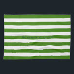 STRIPES adjustable Green with Name Tea Towel<br><div class="desc">Horizontal stripes against white. White lines can be recolored - feel free to play with the background colour to create new effects! Your own text/name can be modified in all ways.</div>