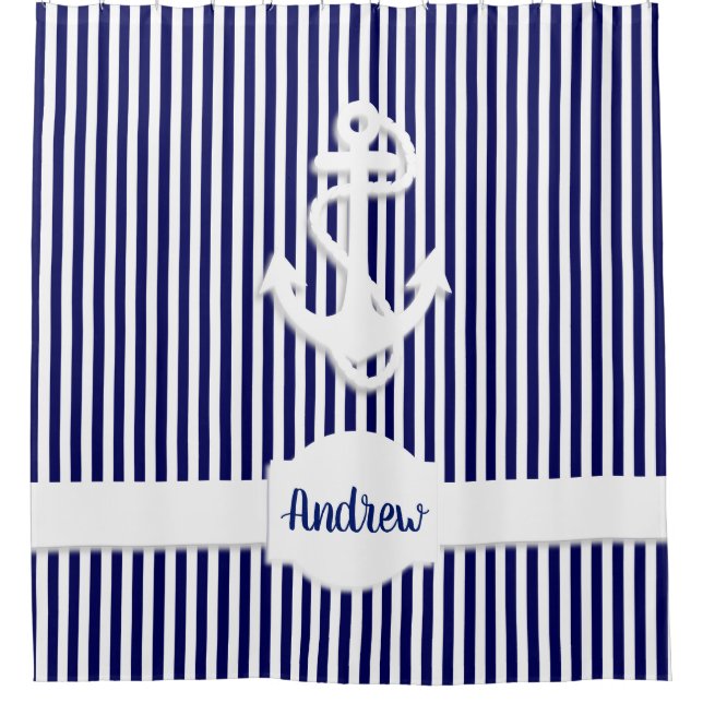 Stripes & Anchor  Custom Shower Curtain (Front)