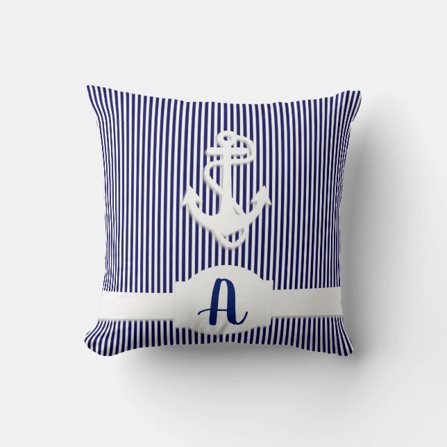 Stripes & Anchor Monogram Custom Cushion (Front)
