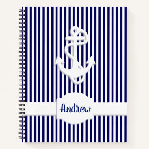 Stripes & Anchor Monogram or Name Custom Notebook