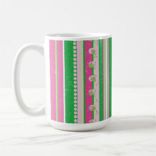 Stripes and Abstract Planets, Pink and Green Coffee Mug