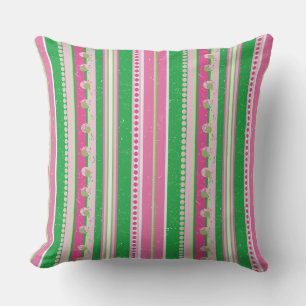 Stripes and Abstract Planets, Rose Pink & Green Cushion