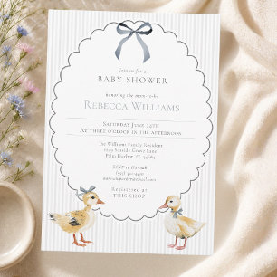 Stripes and Bow Woodland Duckling Boy Baby Showe Invitation