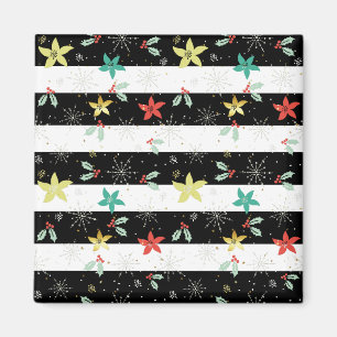 Stripes and Christmas foliage pattern Magnet