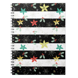 Stripes and Christmas foliage pattern Notebook