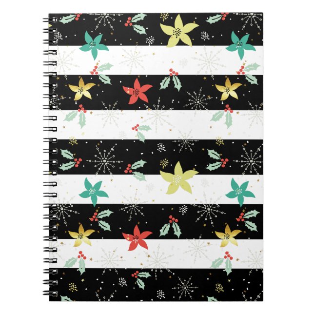 Stripes and Christmas foliage pattern Notebook (Front)