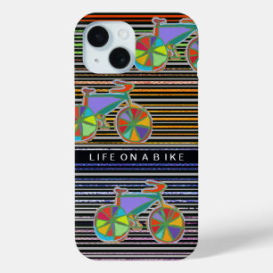 stripes and colourful bicycles iPhone 15 case