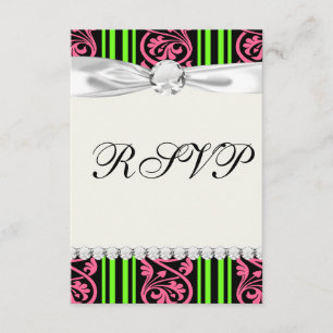 stripes and damask lime green hot pink invitation