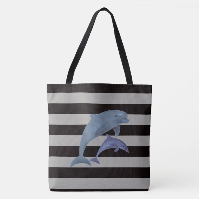 Stripes and Dolphins Tote Bag (Front)