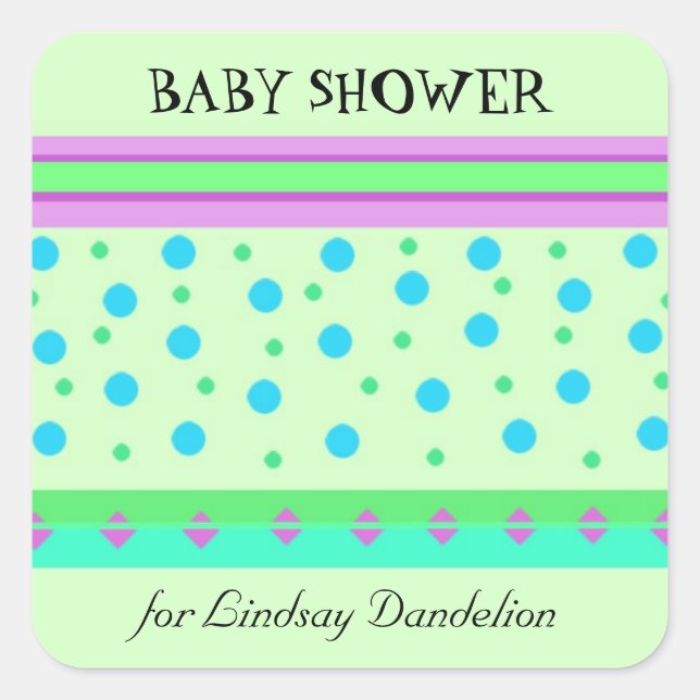 Stripes and Dots Baby Shower Square Sticker (Front)