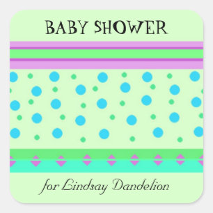 Stripes and Dots Baby Shower Square Sticker