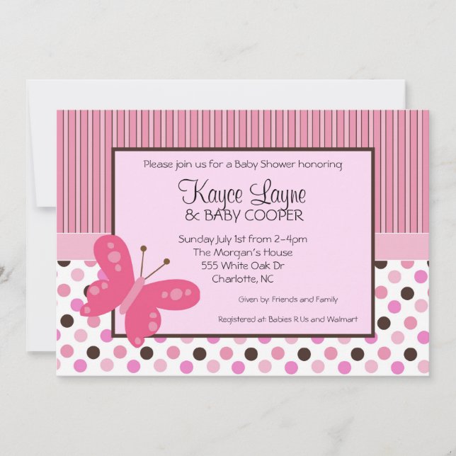 Stripes and Dots Butterfly Invitation (Front)
