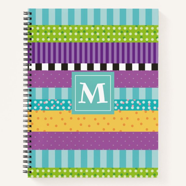 Stripes And Dots Monogram Notebook (Front)