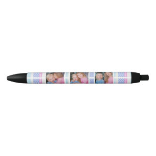 Stripes And Dots Personalised Photo Black Ink Pen