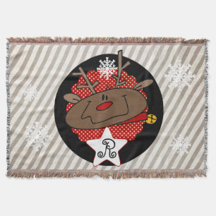 Stripes and Dots Reindeer Holiday Throw Blanket