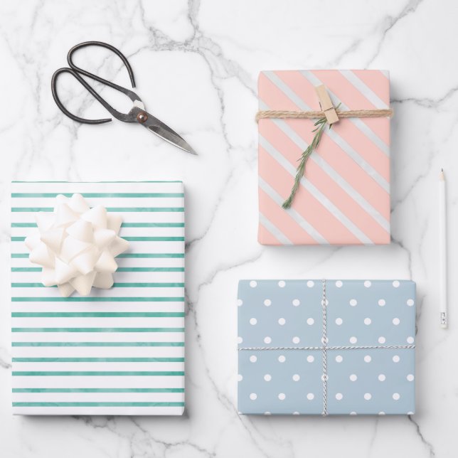 Stripes and dots spring pastel baby wrapping paper sheet (Front)