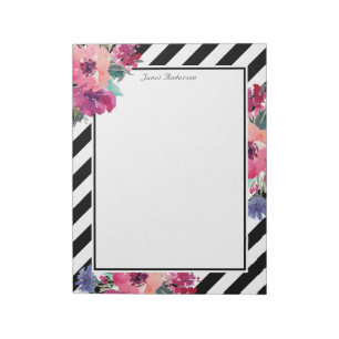 Stripes and Floral Pattern with Your Name Notepad