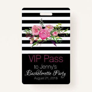 Stripes and Flowers Chic Bachelorette Party Badge ID Badge