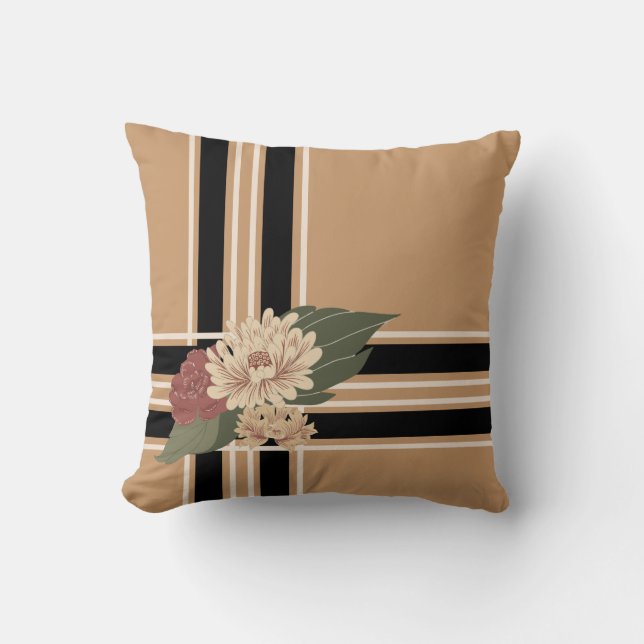 Stripes And Flowers Throw Pillow (Front)