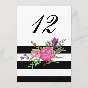 Stripes and Flowers Wedding Reception Table Number