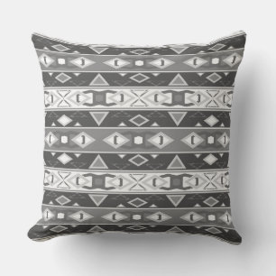 Stripes and geometric shapes gray white cushion