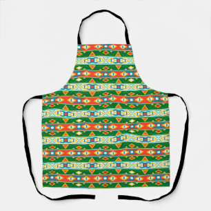 Stripes and geometric shapes green orange white apron