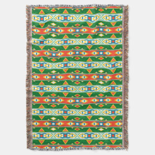 Stripes and geometric shapes green orange white throw blanket