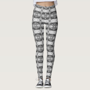 Stripes and geometric shapes grey white leggings