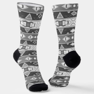 Stripes and geometric shapes grey white socks