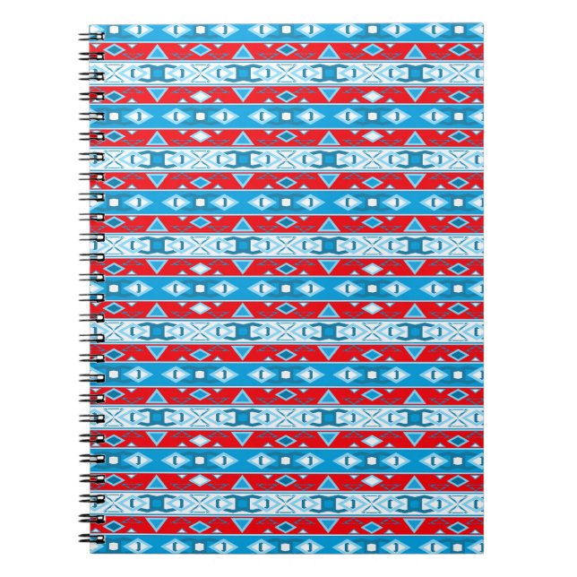 Stripes and geometric shapes of red blue white notebook (Front)