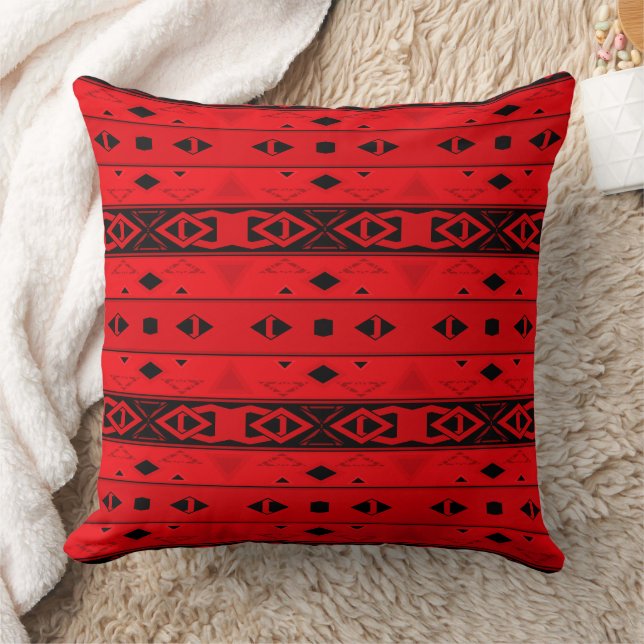 Stripes and geometric shapes red black cushion (Blanket)