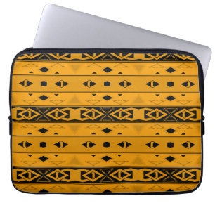 Stripes and geometric shapes yellow black laptop sleeve