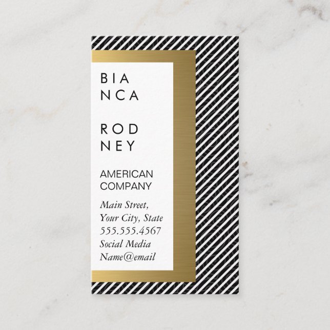 Stripes and Gold Metallic Layers Business Card (Front)