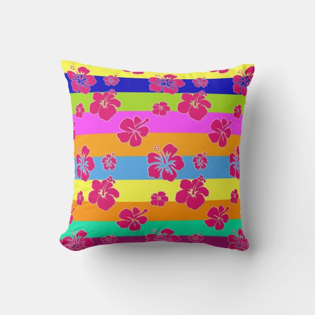 Stripes and Hibiscus Pillow (Front)