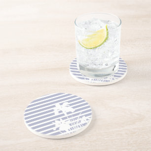 Stripes and Iris Flowers Silhouette Coaster