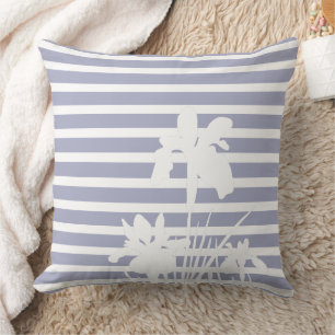 Stripes and Iris Flowers Silhouette  Cushion