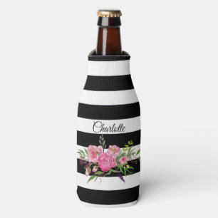 Stripes and Peonies Personalised Bottle Cooler