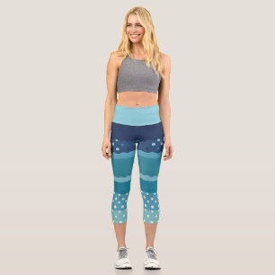 Stripes and Polka dot in Shades of Blue Capri Leggings