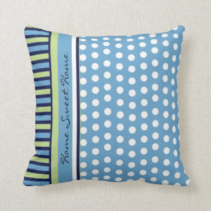 Stripes and Polka Dots Blue Green Pillow