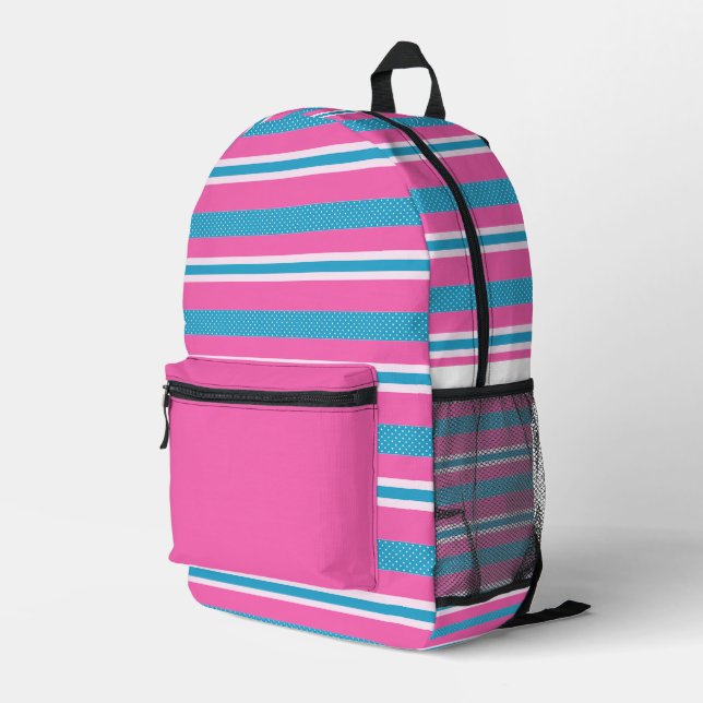 Stripes and Polka Dots  Printed Backpack (Back Corner Right)