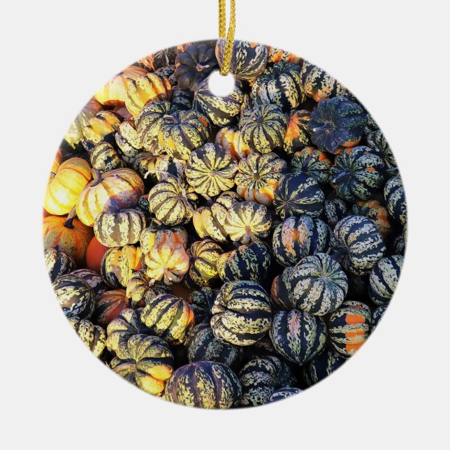 Stripes And Pumpkins  Ceramic Tree Decoration (Front)