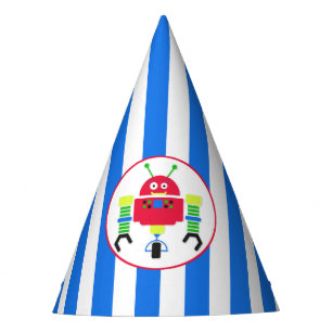 Stripes and Robot Birthday Party Hat