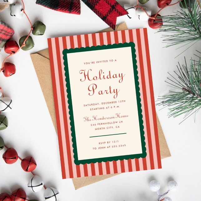 Stripes and Scallops Holiday Party  Invitation (Creator Uploaded)