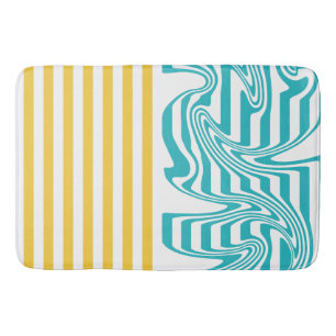 Stripes and Swirls in Turquoise and Yellow Bath Mat