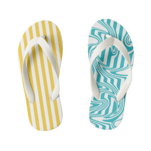 Stripes and Swirls in Turquoise and Yellow Kid's Flip Flops