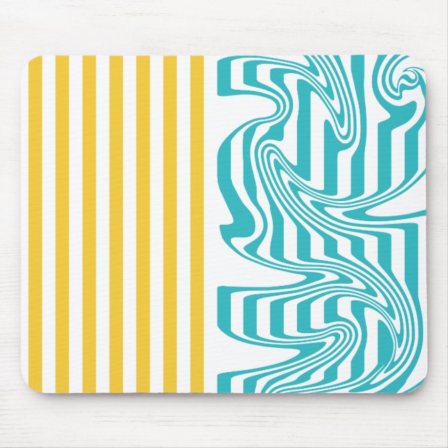 Stripes and Swirls in Turquoise and Yellow Mouse Mat (Front)