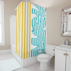 Stripes and Swirls in Turquoise and Yellow Shower Curtain