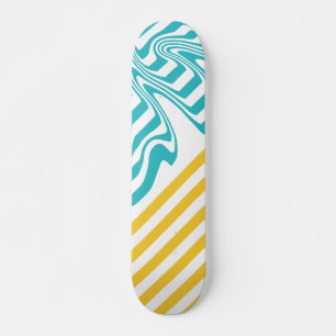 Stripes and Swirls in Turquoise and Yellow Skateboard
